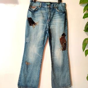 Ralph Lauren Distressed Light Blue Patchwork Jeans